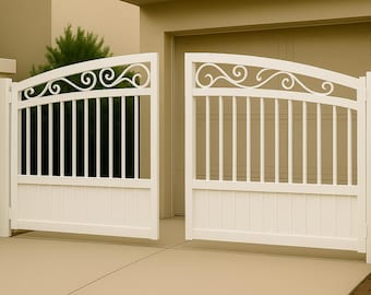 Custom Modern Driveway Gate with Scroll Design • Steel Double Swing Entry Gate • Premium Ornamental Iron Gate • Made-to-Order Security Gate