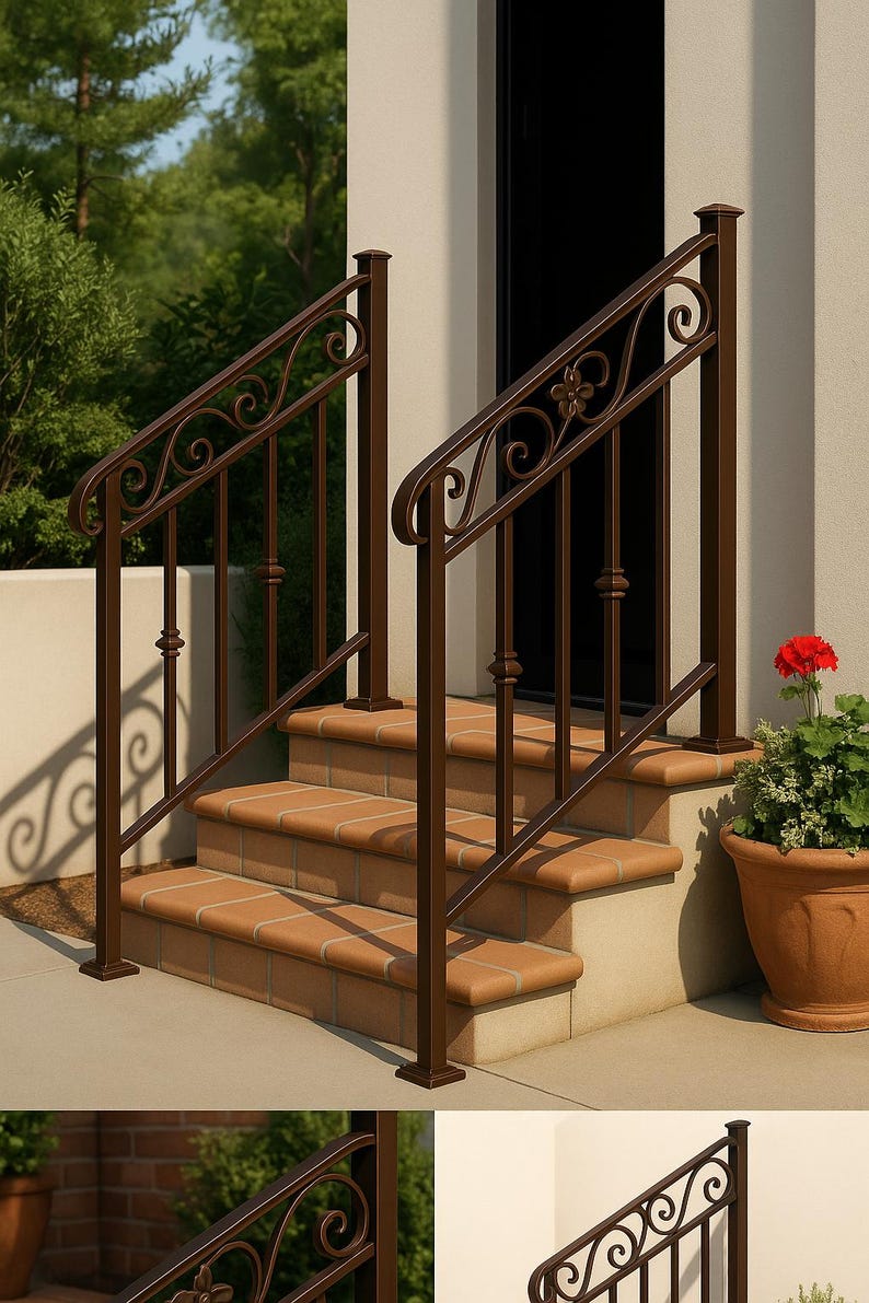 Scroll Work Railing Wrought Iron Stair Railing: Decorative Steel Handrail With Scrolls - Etsy