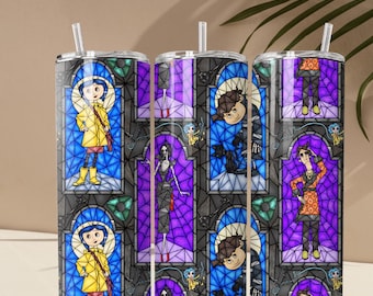 Coraline Mosaic 20oz Travel Tumbler - Button Eye Girl Gift