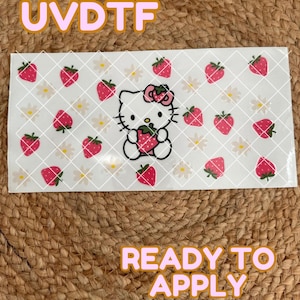 Kitty Strawberry Cartoon 16oz UVDTF wrap, Ready to apply, High Quality, Libbey Cup Wraps, Easy application, Transfer, Glass Can Waterproof
