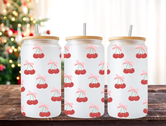 Cherry Bows 16oz Cup Wrap PNG - Coquette Valentines Design (Digital Download)
