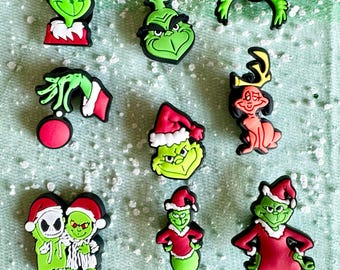 Christmas Holiday Charms for Shoes, Straws or Pencils - Stocking Stuffer Gift Idea for Kids - Shoe Charm Small Grandkids secret Santa Grinch