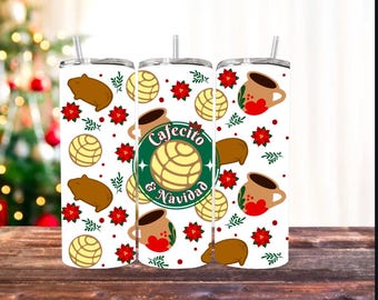Navidad Christmas Conchas Tumbler Wrap: Cafecito y Chisme PNG (Digital Download)