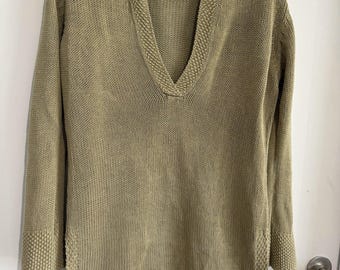 Blusa túnica vintage J. Jill em malha grossa de linho, estilo goblincore, tamanho M.