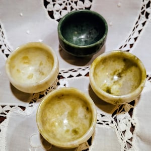 Set of 4 Jade Pinch pots Degaussing bowls massage oil cups