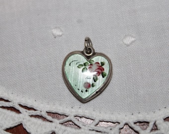 Walter Lampl Sterling Silver Guilloche Enamel Heart Charm: Vintage Love Token