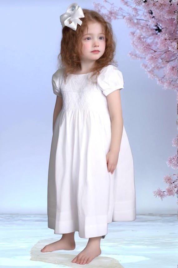 White Heirloom Smocked With Hand Embroidered Cross Dress - Etsy