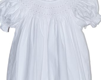 White Geo Pearl Smocked Short Sleeve Bubble
