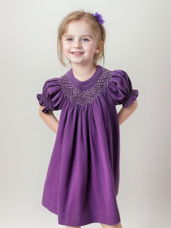 open lace back dress Light Purple Easter Smocked Bishop Dress -