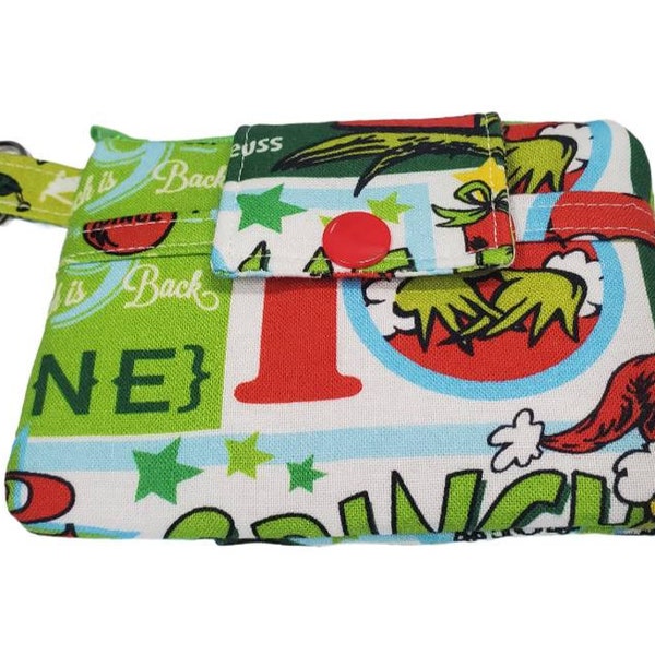 Zipper Mini Wallet Money Pouch Key Chain Card holder - Grinch Stole Christmas 12 Days