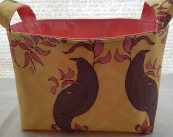 Storage Organizer Basket Container Fabric Bin - Brown Birds