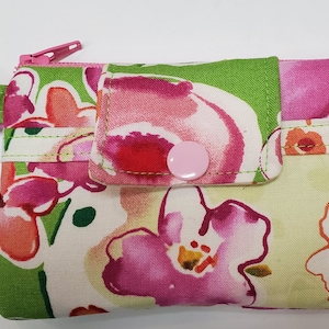 Zipper Wallet Pouch Key Chain Card holder - Blossom FLowers