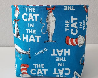 Mini Basket Storage Organizer Container Bins Fabric - Dr Seuss Cat in the Hat Blue- Tissue Holder -