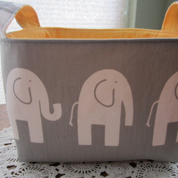 Reversible Fabric Organizer Gray and White Elephant Basket Bin Storage