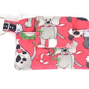 Zipper Mini Wallet Pouch Key Chain Card holder -  Christmas Santa Dogs