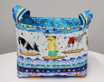 Diaper Caddy Bin Storage Organization Organizer Container Basket - Surfing Hounds Dogs Fabric - Baby Room Decor