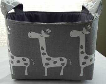 Storage Organizer Basket Bin Container Fabric - Gray and White Giraffes - Choose your Lining Color