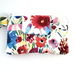 Zipper Wallet Money Pouch Key Chain Card holder - Spring Flowers -