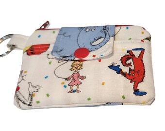 Zipper Wallet Pouch Key Chain Card holder - Dr Seuss  Celebration