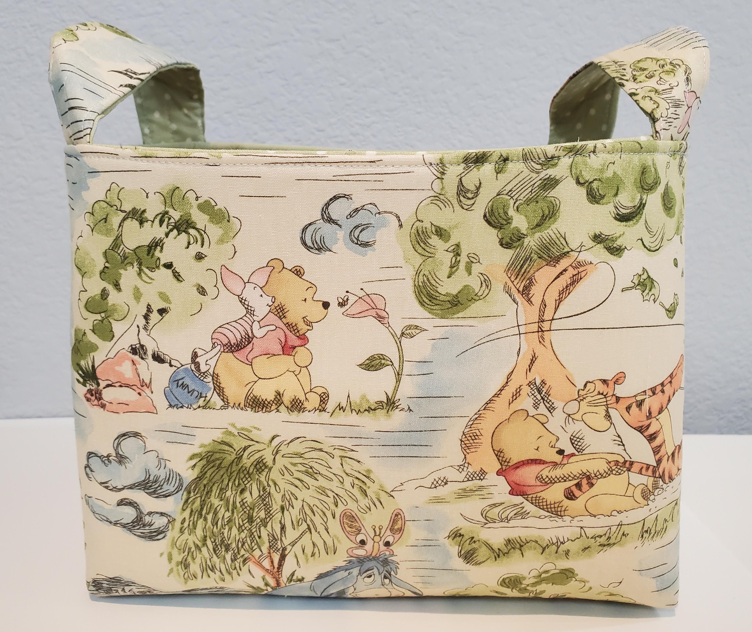 Diaper Caddy Bin Storage Organization Organizer Container Basket - Winnie the Pooh Eeyore Tigger in the Park Fabric - Baby Room Decor