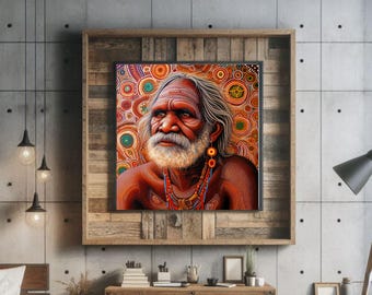 Aus Dot Art Digital Download for Framed Picture Wall Poster or Canvas "The Elder" Original Aboriginal Dot Art Style. Designed in Australia