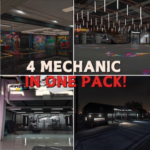 ¡4 Mecánicos en un solo paquete! Mansión, Mecánico, Buen MLO, Optimizado, Mod, Alta calidad, 4 Interiores de garaje FiveM
