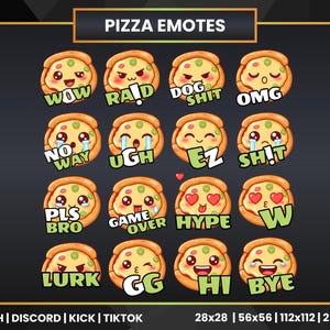 Paquete de 16 adorables emoticonos de pizza / Pack de emoticonos de pizza adorables / Emoticonos kawaii para gamers / Emojis de comida para chatear / Emoticonos kawaii de pizza / Emoticonos kawaii de pizza