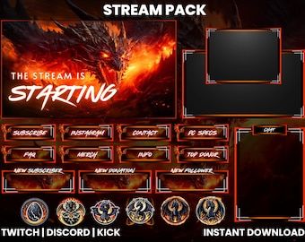 Dragon Twitch Stream Pack | Twitch Screen Overlays | Animated Webcam | Twitch Panels | Stream Overlays | Animated Screen | Twitch Sub Badges
