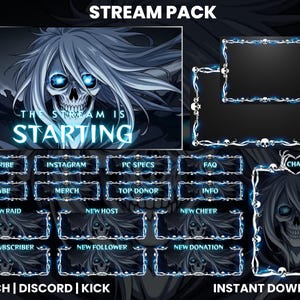 Grim Reaper Stream Pack | Dark Skull Twitch Overlays | Skull Stream Pack | Dark Grim Reaper Twitch Overlay | Grey Grim Reaper OBS |