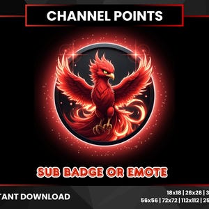 Fiery Phoenix Twitch Emote | Channel Point Badge (Digital Download)