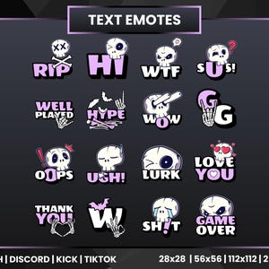 16 Skull Text Emotes | Twitch Emotes | Purple and White Skull Emotes | RIP Emote | Game Over Emote | Discord | Kick | YouTube | TikTok