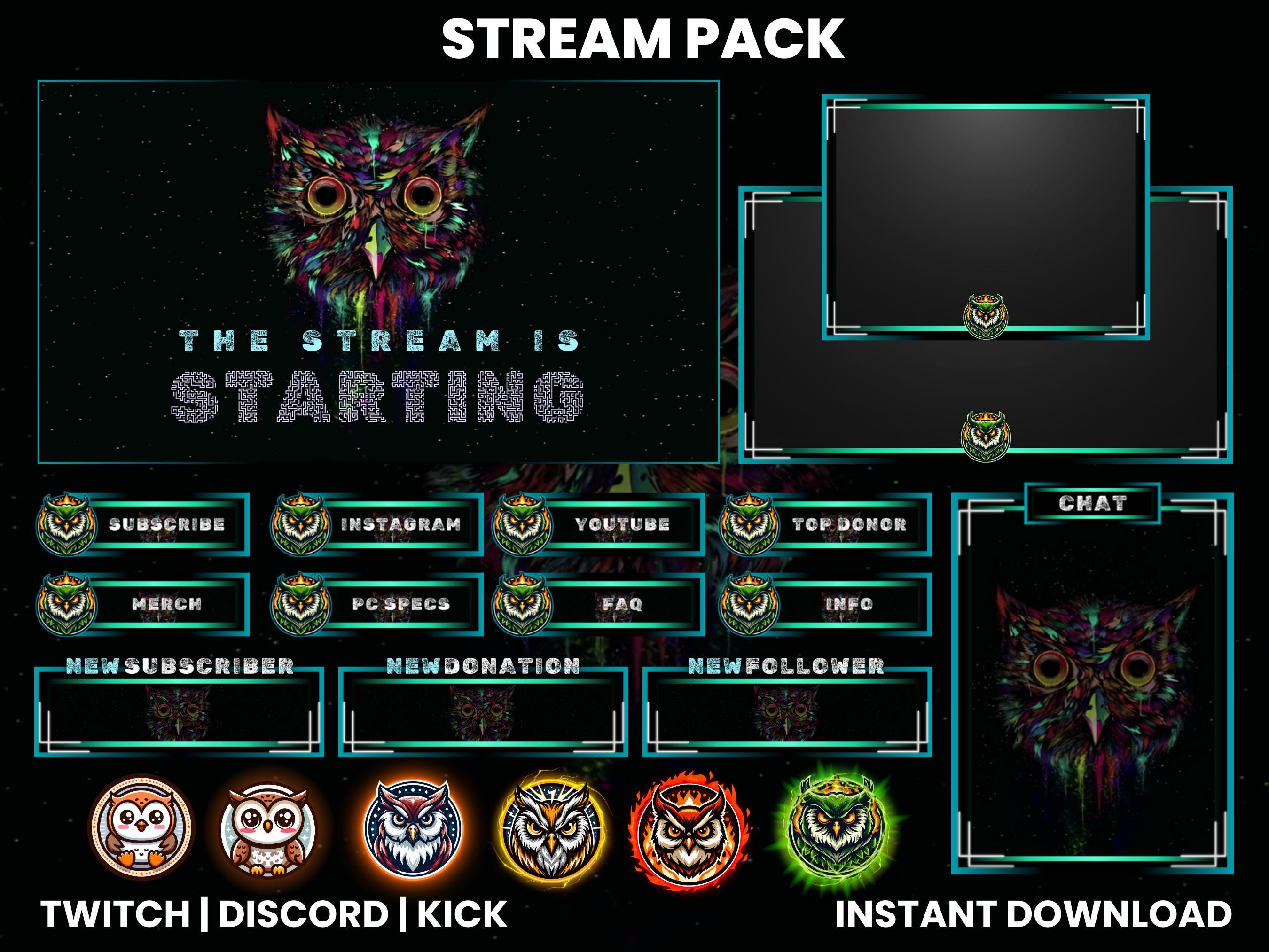 Elegant Owl  Stream Pack | Bird |  Webcam Overlay| Twitch Alerts |Twitch Panels | Chat Box Overlay| 