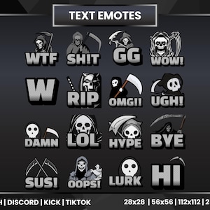 16 Grim Reaper Twitch Emotes | Text Emotes | Death Angel Emotes | Skull Emotes | Halloween Emotes | Ghost Emotes | Discord | Kick | Youtube