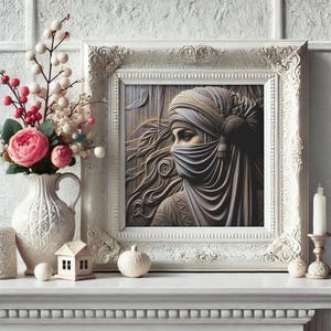 Cross stitch pattern PDF Desert woman oriental portrait veil exotic female face embroidery chart