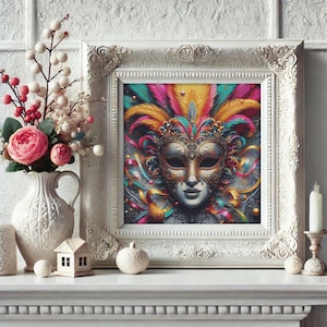 Cross stitch pattern PDF – Venetian mask, carnival and artistic embroidery design