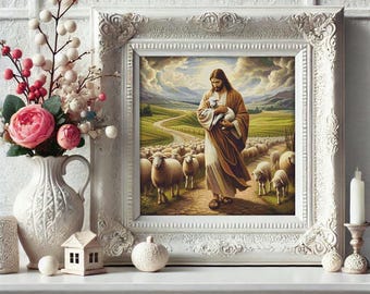 Christian cross stitch pattern PDF – Jesus the Good Shepherd embroidery design