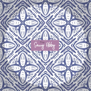 Blue & White Geometric Tile Seamless Pattern 300 DPI PNG Instant Download for Digital Papers Vinyl Fabric Surface Design