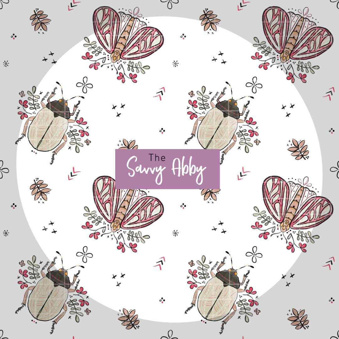 Whimsical Bug and Floral Seamless Pattern 300 DPI PNG Instant Download ...