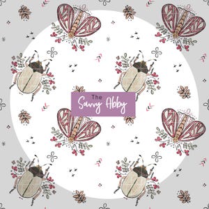 Whimsical Bug and Floral Seamless Pattern 300 DPI PNG Instant Download for Digital Papers Vinyl Fabric Surface Design