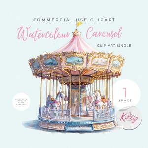 Single Watercolour Cute Vintage Carousel PNG| Baby Shower Clipart | Nursery Clipart| Cute Girls Clipart | Commercial Use