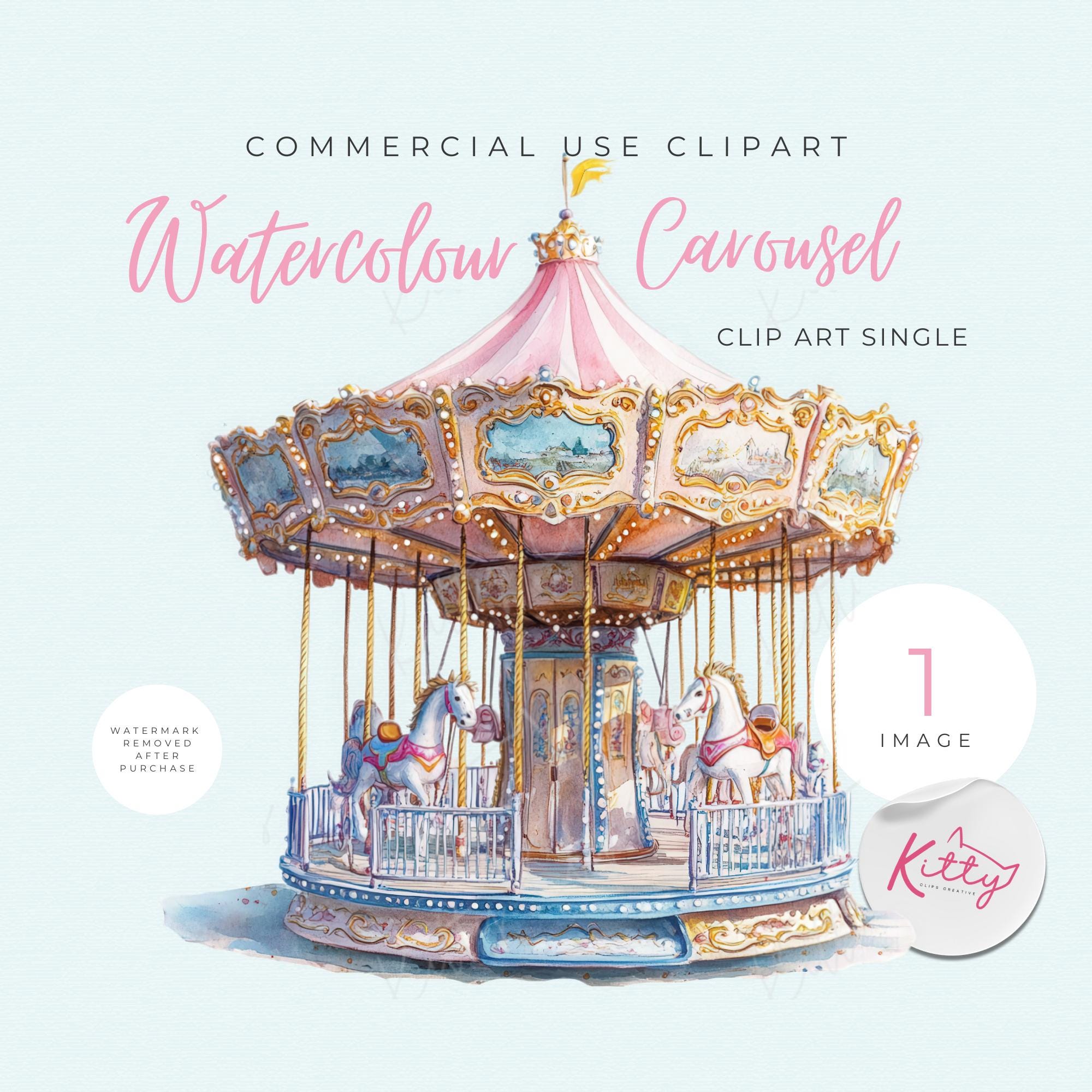 Single Watercolour Cute Vintage Carousel PNG| Baby Shower Clipart ...