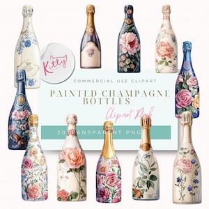 Watercolour Champagne Bottle Clipart| Coquette Clipart | Toile Champagne PNG | Wedding Clipart | Bridal Shower | Wedding PNG