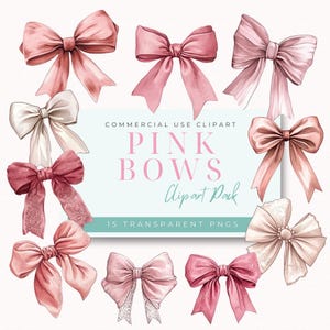Watercolour Pink Bow Clipart| Coquette Bows Clipart | Pink Ribbon PNG | Cute Girly Bows | Pastel Baby Girl| Baby Girl Bow Clipart| 15 PNG