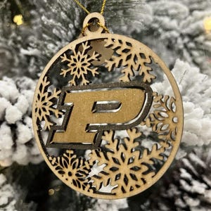 3&quot; Lasercut Round Snowflake Ornament with Purdue Motion P
