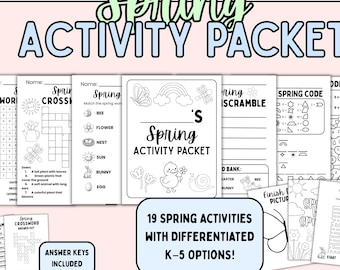 Spring Activity Packet | K-5 No Prep Worksheets, Puzzles, Writing Prompts (PDF)