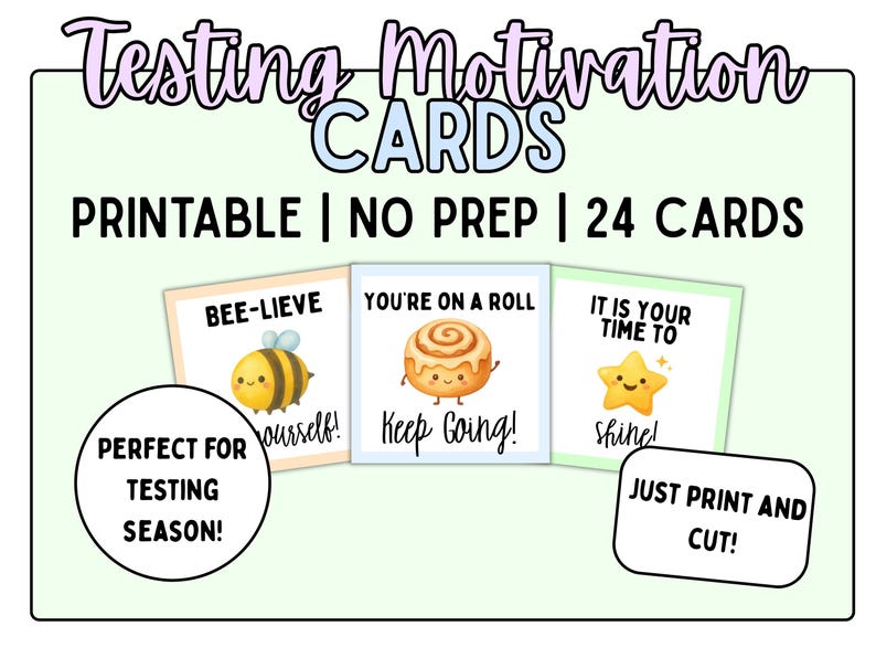 Student Motivation Cards | Encouragement Notes for Testing (digital ...