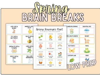 Spring Brain Break Activities Bundle | Movement, Charades, Scavenger Hunt (PDF)