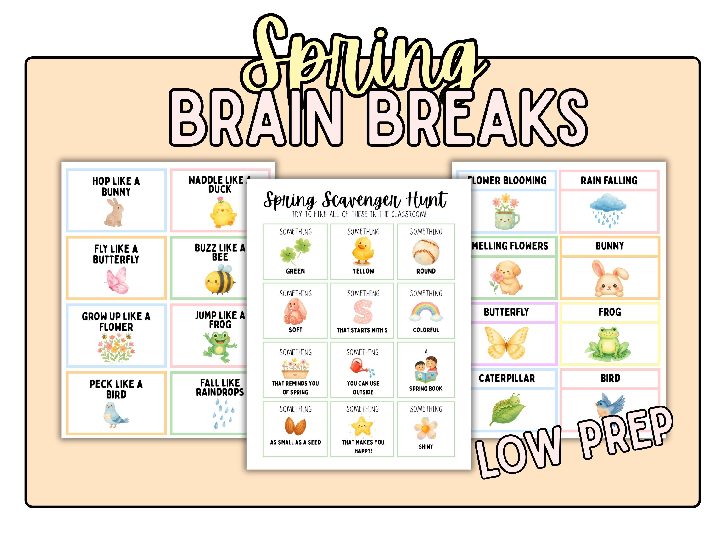 Spring Brain Break Activities Bundle | Movement, Charades, Scavenger ...