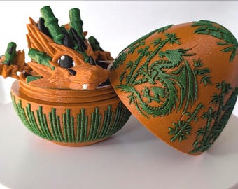 3D Printed Articulated Bamboo Dragon with Egg Display