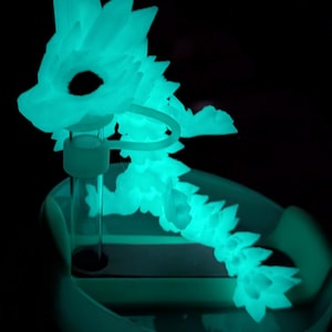 Glow in the Dark Crystal Dragon Straw Topper, 3D Printed Flexi Articulated Dragon Straw Cover, Silicone Straw Topper, 10mm Straw Topper